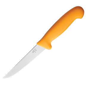Нож для обвалки мяса; сталь нержавеющая,пластик; длина=16 см.; желтый