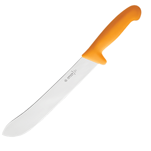 Нож для нарезки мяса; сталь нержавеющая,пластик; длина=30 см.; желтый