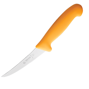 Нож для обвалки мяса; сталь нержавеющая,пластик; длина=13 см.; желтый
