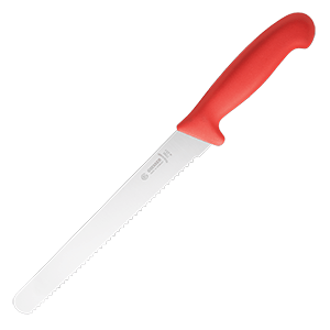 Нож для хлеба; сталь нержавеющая,пластик; длина=25 см.; красный