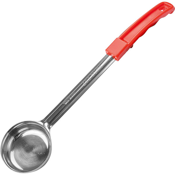 Половник красная ручка «Проотель»; сталь, пластик; 60 мл; высота=7, длина=37 см.; металлический, красный