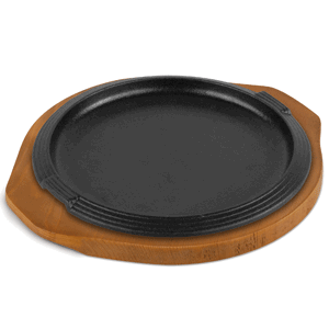 Сковорода для фахитос с подставкой; чугун, дерево; диаметр=35, высота=3, длина=40 см.; цвет: черный, коричневый