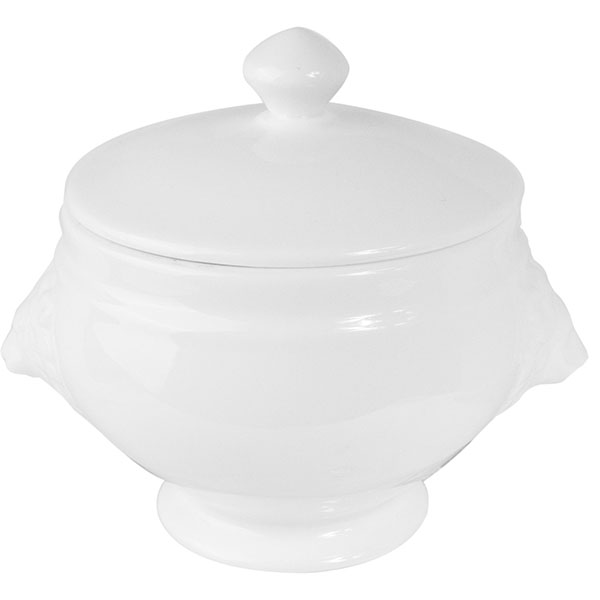 Супница, Бульонница (бульонная чашка) с крышкой «Кунстверк»; материал: фарфор; 450 мл; диаметр=11, высота=13, длина=14 см.; белый