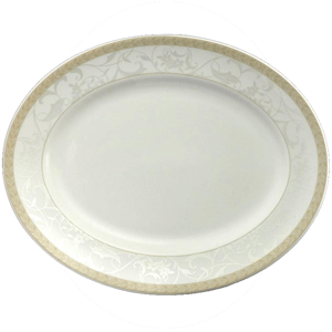 Блюдо овальное «Антуанетт»; материал: фарфор; высота=9, длина=200, ширина=160 мм; белый,оливковый 