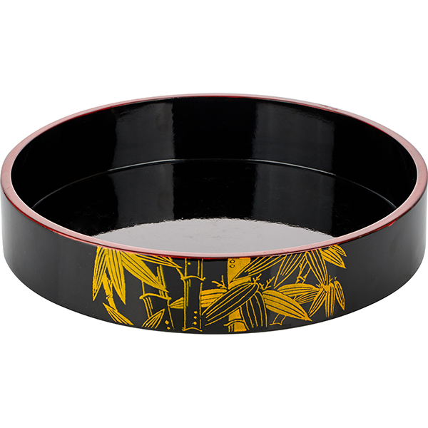 Блюдо-барабан для суши; дерево; диаметр=27, высота=5 см.; цвет: черный, желтый