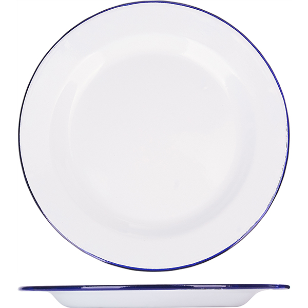 Тарелка мелкая эмалированная; сталь; D=20см; белый,синий