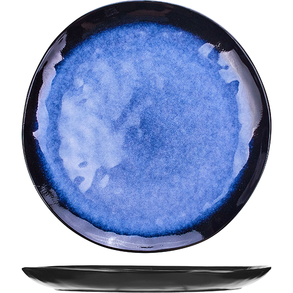 Блюдо круглое; керамика; D=33см; синий,черный