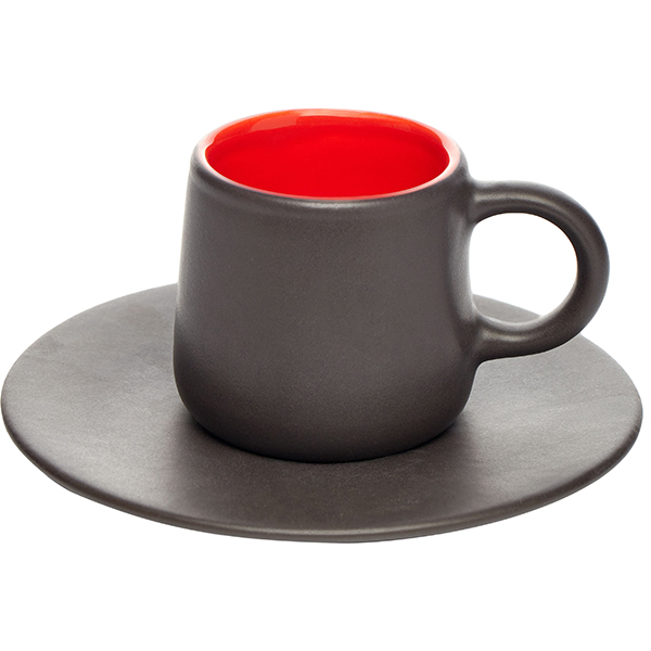 Пара кофейная коническая «Кармин»;  керамика;  200мл;  красный,черный