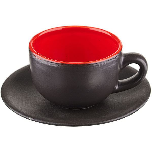 Пара чайная «Кармин»;  керамика;  200мл;  D=15см;  красный,черный