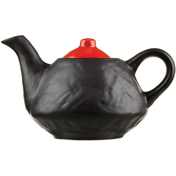 Чайник фактурный «Кармин»;  керамика;  0,6л;  ,H=11,L=13см;  красный,черный