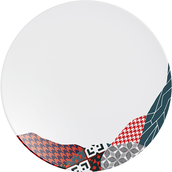Тарелка мелкая «Фрагмент Кармин»;  фарфор;  D=28,5см;  белый,красный