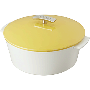 Кастрюля  для запекания с крышкой; керамика; 3,4л; D=26см; белый,желт.