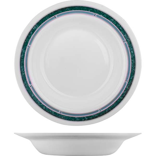 Блюдо круглое глубокое «Риалто»; стекло; 700 мл; диаметр=290, высота=44 мм; цвет: белый, зеленый
