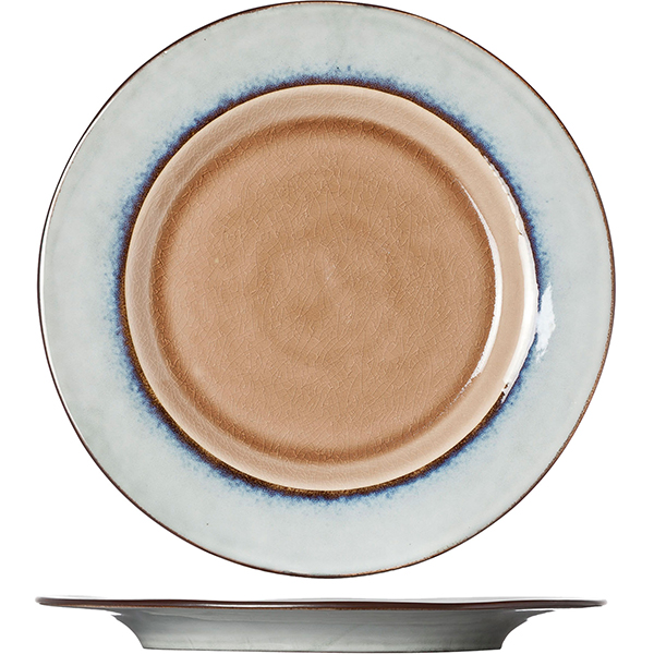 Тарелка мелкая; керамика; D=290, H=25мм; коричнев., голуб.