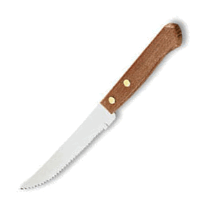 Нож для стейка с дерев.ручкой; сталь, дерево; , L=210/115, B=8мм; металлический