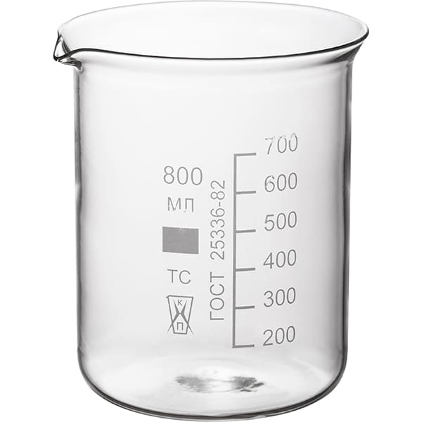 Стакан мерный «Н-1-800 ТС» ГОСТ 25336-82; термост.стекло; 0, 8л; D=10, H=13, 5см; прозрачный