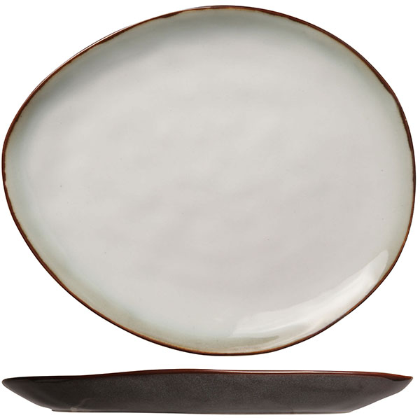 Тарелка овальная; керамика; , L=19, 5, B=16см; белый, коричнев.