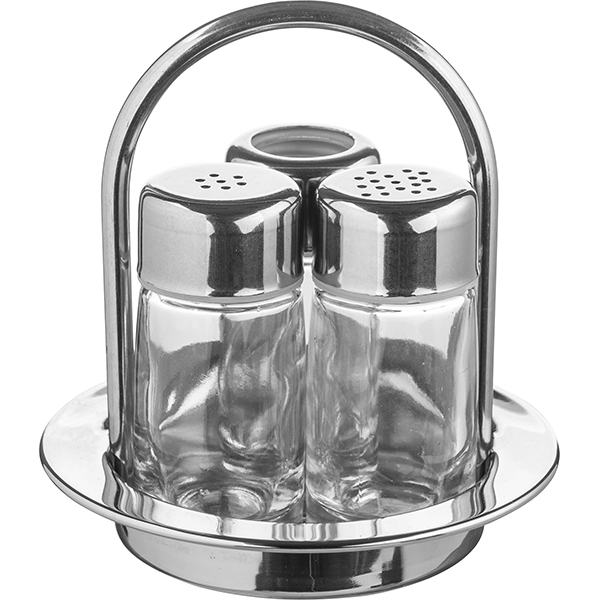Набор соль/перец и стаканчик для зубочисток; стекло, сталь нержавеющая; диаметр=11, высота=11.5 см.; прозрачный, металлический