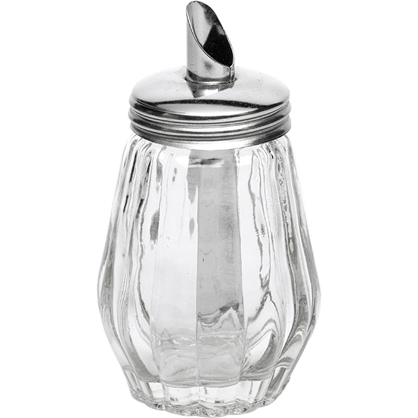Сахарница-дозатор «Мини»; стекло, сталь нержавеющая; 150 мл; диаметр=6, высота=12, длина=6, ширина=6 см.; прозрачный,металлический