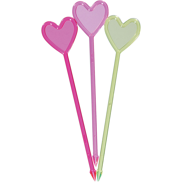 Пики для канапе «Сердце» (250 штук); полистирол; длина=8.5 см.; разноцветные