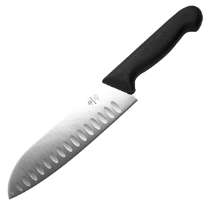 Нож кухонный «Сантоку»; сталь, пластик; длина=18, ширина=6.5 см.; металлический, цвет: черный