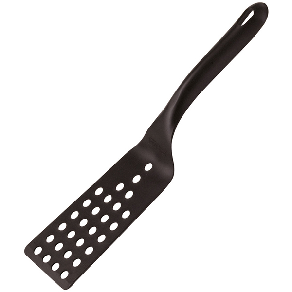 Лопатка кухонная перфорированная жаропроч.; нейлон; длина=32/14, ширина=9 см.; цвет: черный