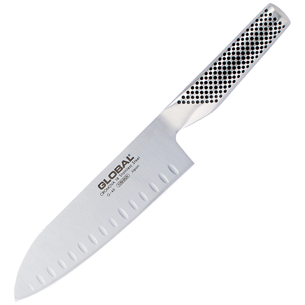Нож сантоку рифленая «Глобал»; сталь нержавеющая; длина=18 см.