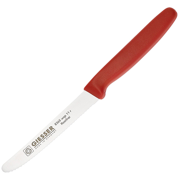 Нож кухонный; ручка красная; сталь нержавеющая,пластик; длина=11 см.