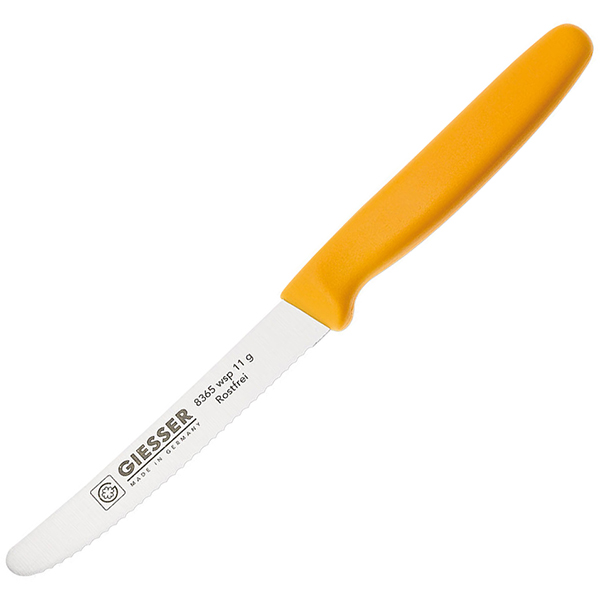 Нож кухонный; ручка желтая; сталь нержавеющая,пластик; длина=11 см.