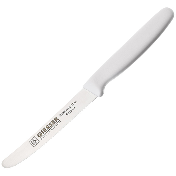 Нож кухонный; ручка белая; сталь нержавеющая,пластик; длина=11 см.