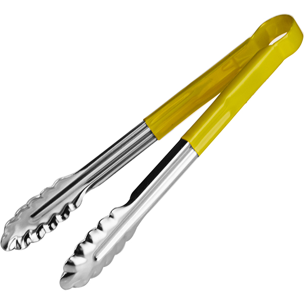 Щипцы универсальные желтая ручка «Проотель»; сталь нержавеющая,резина; L=30см