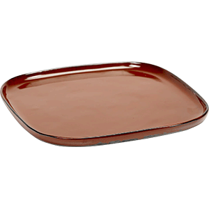 Блюдо квадратное; керамика; H=1.5,L=25.4,B=25.4см; коричневый