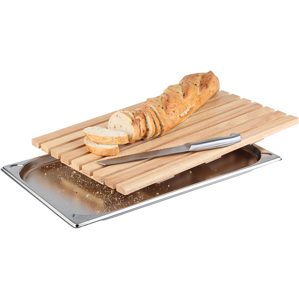 Доска разделочная для хлеба с подносом  дерево, сталь нержавеющая  высота=35, длина=530, ширина=325 мм APS