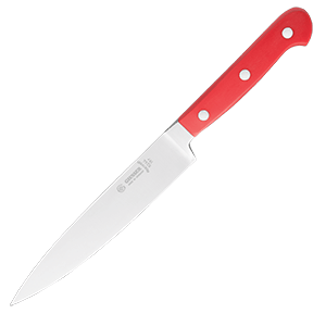 Нож кухонный универсальный; сталь нержавеющая,пластик; длина=18 см.; красный