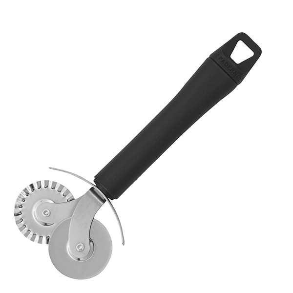 Нож роликовый двойной; пластик, сталь нержавеющая; диаметр=40, высота=38, длина=180 мм; цвет: черный, металлический