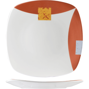 Тарелка квадратная «Зен»; материал: фарфор; длина=23, ширина=23 см.; белый,оранжевый цвет