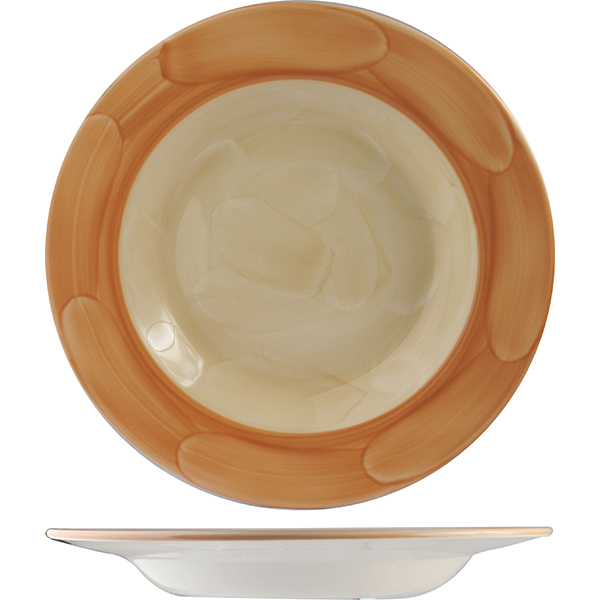 Тарелка для пасты «Паприка»; материал: фарфор; 600 мл; диаметр=30 см.; цвет: оранжевый, бежевый