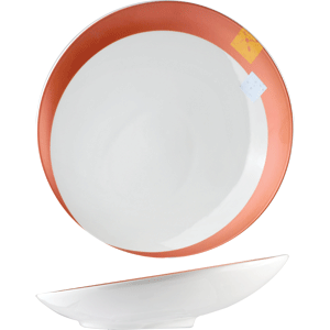 Салатник «Зен»; материал: фарфор; 550 мл; диаметр=30, высота=8 см.; белый,оранжевый цвет